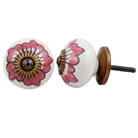 White Pink Floral Cabinet Knob